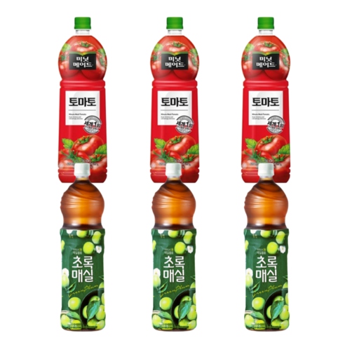 [한번에먹자쇼핑몰] 과즙음료 주스 2종 혼합 세트 1.5L 각 3개씩 / 미닛메이드 토마토 1.5L 3개 + 웅진 초록매실 1.5L 3개 / 총 6개