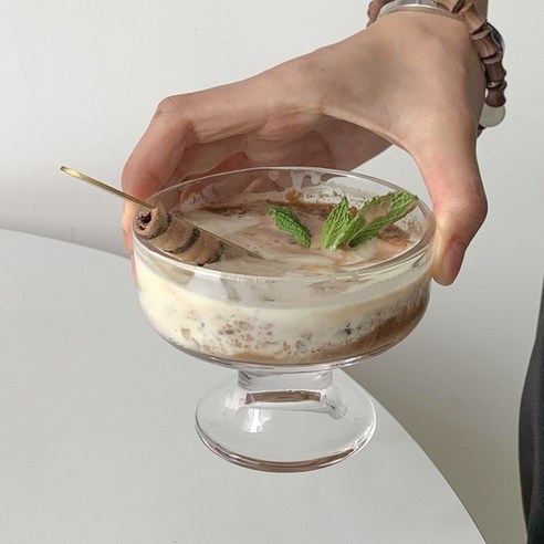DFMEI 아이스크림 컵 고가 요거트 컵아이스크림 컵디저트 컵푸딩 컵유리 컵커피 컵, DFMEI 베어 라이트 접시 컵 + 스푼