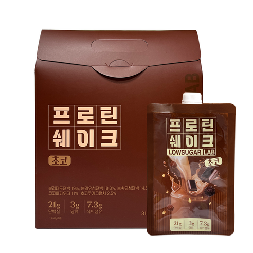 로우슈가랩 단백질 쉐이크 한끼 식사 대용 다이어트 파우치 초코맛, 3박스