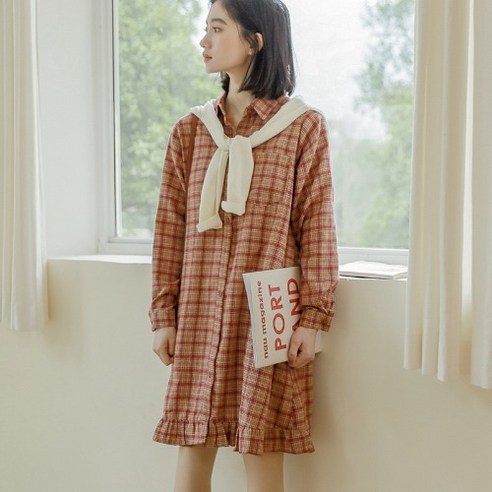 SU 새로운 봄과 가을 긴팔 격자 무늬 셔츠 드레스 여성 짧은 느슨한 디자인 감각 틈새 한국어 스타일