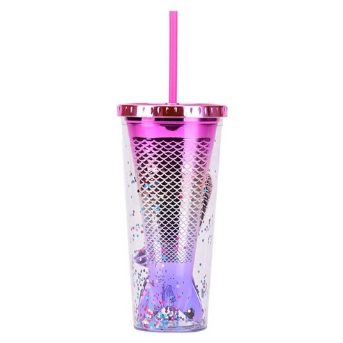 글래머 텀블러 반짝이 마시는 컵 밀짚 및 뚜껑이있는 누수 방지 물병, 스타일 B, 10.1X20.5cm, 처럼