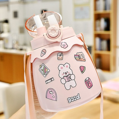 [LM] Kawaii 점보 파스텔 스티커 보온병 스테인레스 스틸 보온병 타임 마커 선물, {"크기":"800ml"}, Pink B