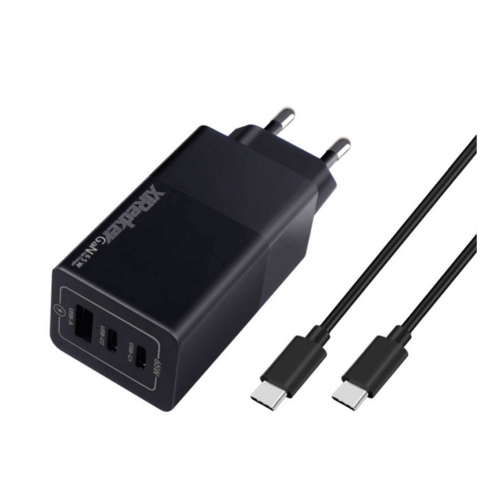 Xiredker Gan 65W 3포트 고속 충전기+100W C to C 고속 케이블, 1개, 블랙