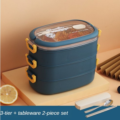 [SW] 다층 스테인리스 보온 도시락 식기 식품 용기 아침 식사 보관 상자, 3L-Blue-1