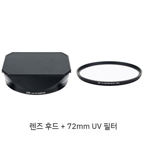 JJC후지필름 XF 16-80mm 렌즈 후드용 f/4 R OIS WR XT5 XT4 XS10 XT30II 카메라 액세서리 빈티지 메탈릭 정사각형 72mm, 렌즈 후드 + 72mm UV 필터