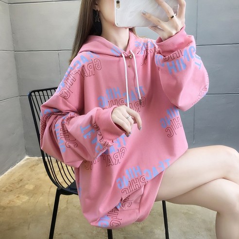 Maidefei 봄가을 얇은 자모그래픽 루즈핏 빅사이즈 여성용 후드티