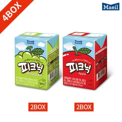 매일 피크닉 200ml x 24팩 4박스 묶음 (포도2 사과2), 48세트, 1개