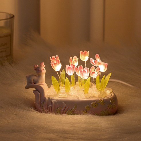[티케이샵] DIY LED 사슴 10송이 튤립 무드등, 핑크