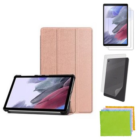 강화유리필름2장+후면쉴드 갤럭시탭A7 라이트 8.7 북커버 케이스 SM-T220 T220N T225 T225N Lite 삼성 케이스나라, 로즈골드+강화유리2장+후면쉴드