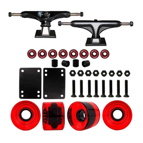 Longboard 스케이트보드 트럭 콤보 51 Mm 바퀴 베어링 Longboard용 라이저 패드 및 하드웨어 장비, 알루미늄 합금, 명확한 레드