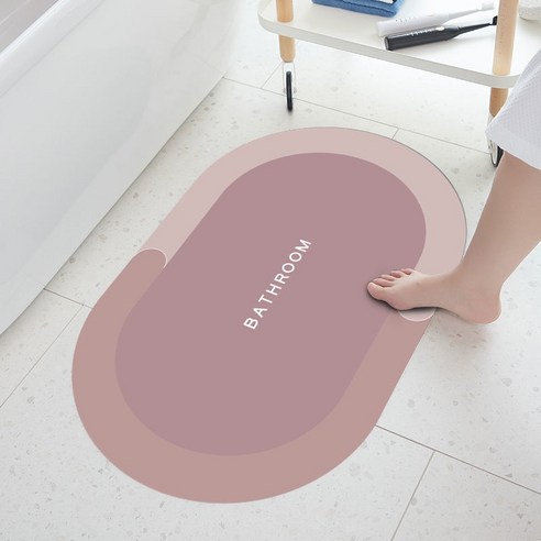 ZZJJC 소프트 실리카 욕실 매트 캐릭터 화장실 입구 물흡입 매트 화장실 미끄럼 방지 매트 속건 매트, 규조니-연분말(타원형), 40*60cm