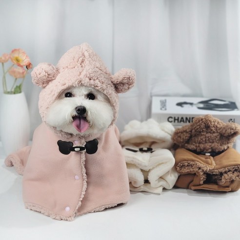 리치독스 강아지 고양이 숄 케이프 스카프 방석 겨울옷 망토 애니멀망토담요 L, 브라운, 1개