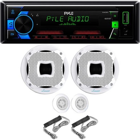 Pyle PLML50FB 싱글 DIN 블루투스 30 프리셋 스테이션 메모리 MP3/USB/AUX/AM/라디오 스테레오 카 오디오 수신기 콤보 2X 6.5 450W 피크... 