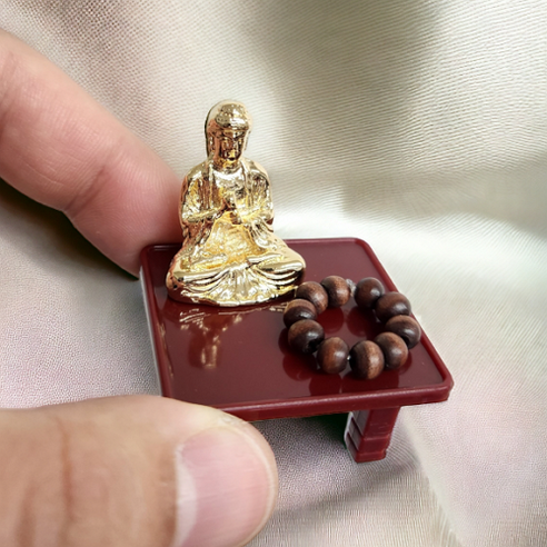 금명 국내제작 고급스러운 봉안당 납골당 미니어처 장식 GOLD 불상 나무 염주 불교용품 교자상 장식용 상차림 추모공원 추모관, 금색