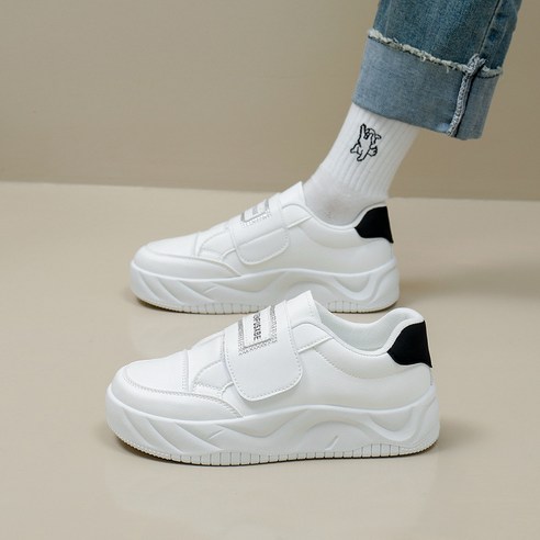 Modern Fashion 여성 화이트 키높이 스니커즈 벨크로 운동화