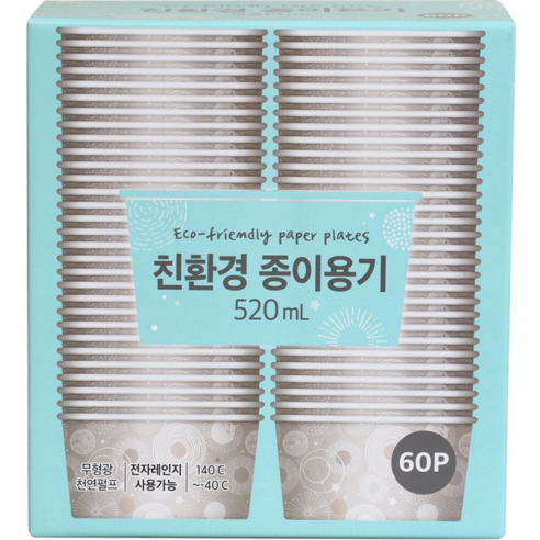 트레이더스 친환경 종이 용기 60Px520ml 컵밥 떡볶이 치킨 닭강정 덮밥 접시 그릇 무형광 천연펄프 전자레인지, 1개, 60개입