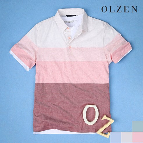 올젠 컬러 블록 반팔 카라 티셔츠ZPZ2TT1503877821