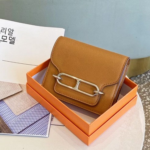 2022 봄 h 집 돼지 코 작은 지갑 미니 크로스 지갑 2 층 소가죽 손바닥 무늬 작은 가방, 은단추