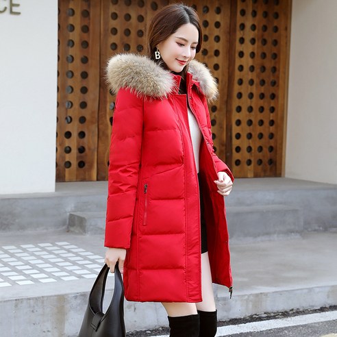 Mao 새로운 한국어 스타일 중반 다운 재킷 여성의 작은 후드 따뜻한 방수 코트
