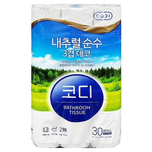 헬로키티 핑크리본 4겹 롤화장지 20m, 24롤, 1개 휴지 16 코디 내추럴 순수3겹데코 20m*30롤, 1팩, 30롤