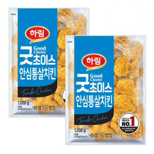 하림 굿초이스 안심 통살치킨 1kg 2봉 야식 안주 간식 자취생 에어프라이어 냉동식품 윙 봉 닭다리살