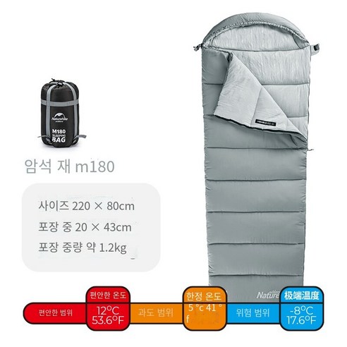 잠자기 가방 성인 남성 캠핑 야외 캠핑 가을과 겨울 두껍게 방한 침낭, 암석 재M180+풍선 베개 보내기