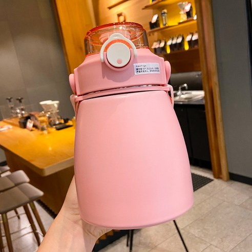 DFMEI 배불뚝이 텀블러 여요미 물컵 대용량 고안치 스테인리스컵 빨대망 레드 주전자, 핑크 모노크릭, 1000ml