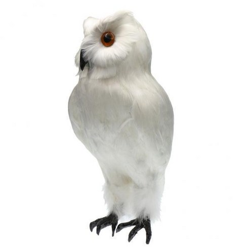 2xArtificial Owl Bird Feather 현실적인 박제 홈 가든 장식 화이트 #1, 플라스틱