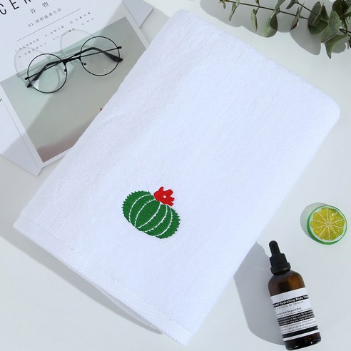 순면 목욕수건흰색 자수 인스타그램 목욕수건두껍다 면 부드럽다 흡수, 선인구, 70*140cm