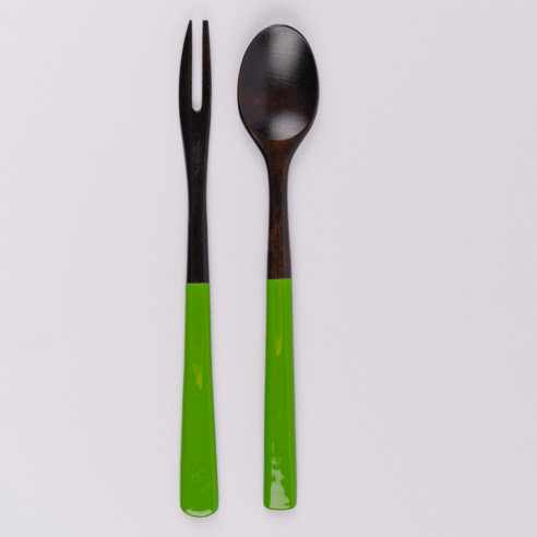 아이하시 옻칠 커트러리 다과용 티스푼 티포크, 그린, 1세트