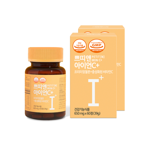 쁘띠앤 아이언C+ (4개월) 철분 비타민C 임산부 수유부 철분, 60정, 39g, 2개