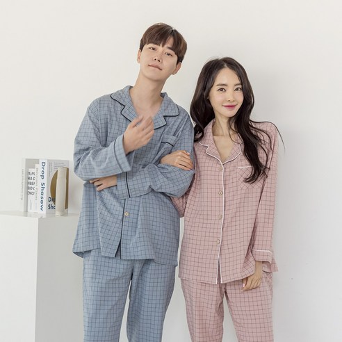 순면 베이비 체크 커플 잠옷 상하의 세트