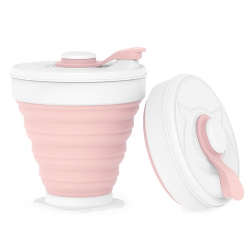 350ML 실리콘 접이식 커피 컵 휴대용 야외 여행 마시는 머그잔 접을 수 있는 물 차 컵, model 3 pink