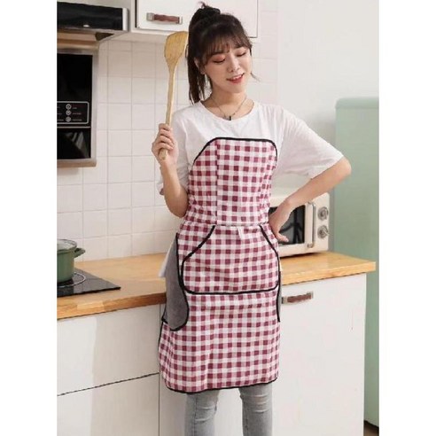 최화정 앞치마 방수 체크 끈없는 자동 유튜브, 레드: 주방에서 편리함과 스타일을!