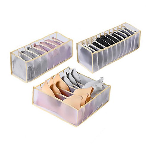 [LF] 속옷 브래지어 접이식 옷장 정리 상자 옷장 스카프 양말 브라 정리함, Beige3pcs1set