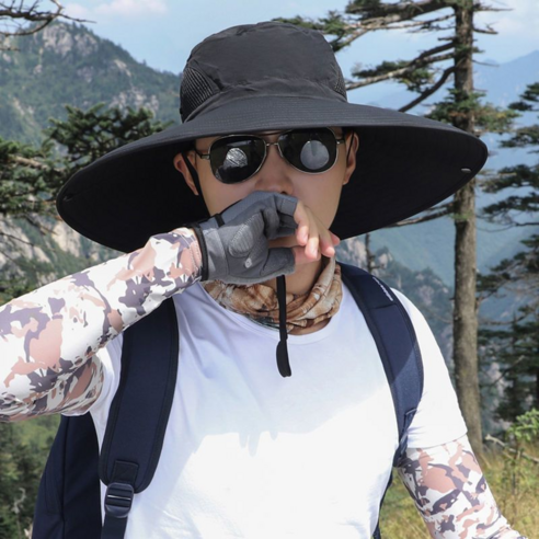 챙이 큰 야외 차양모 자외선 차단 태양모 골프모 낚시모자 등산모자 작업모 챙모자 남여공용, 블랙