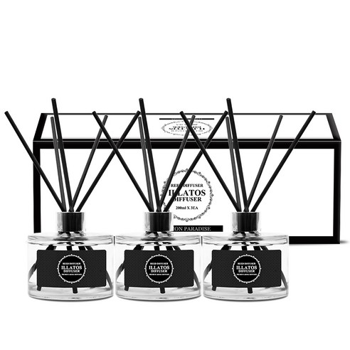 일라토스 실내 디퓨저 200ml x 3p + 섬유스틱15p 세트, 레몬 파라다이스 향
