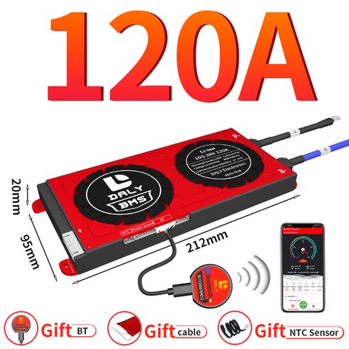 Daly BMS 리튬 이온 배터리 에너지 저장 와이파이 스마트 16S LiFePo4 4S12V 8S 24V 36V 48 V스쿠터 60A 100A 150A 200A 250A 300A, [06] LiFePo4 16S 48V BT, [03] 120A