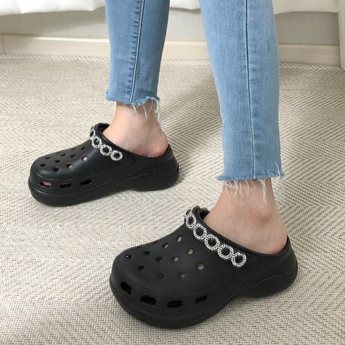 수피 보석줄 장식 키높이 아쿠아 슬리퍼샌들(6cm)