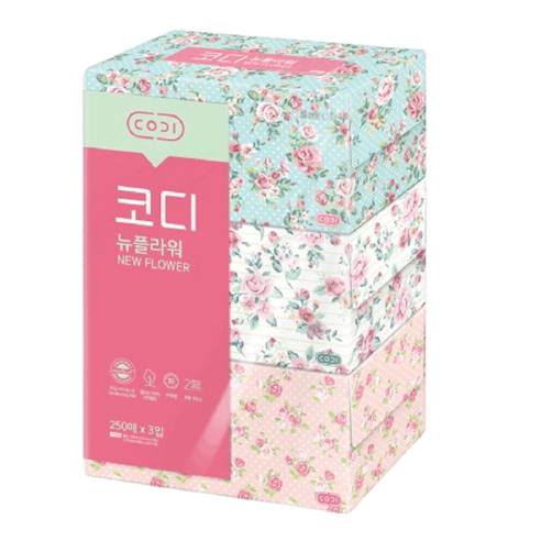 코디 뉴플라워 천연펄프 미용티슈 250매, 6개