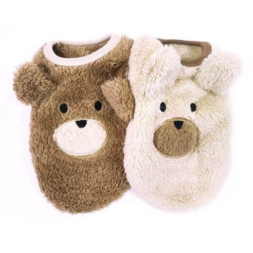 [도그맘] 곰인형 털티셔츠(브라운 베이지), 브라운