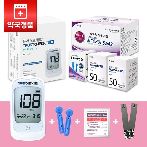 일본 아크레이 트러스트체크 혈당측정기+시험지100매+채혈침110개+알콜솜100매, 1세트, TRUSTCHECK