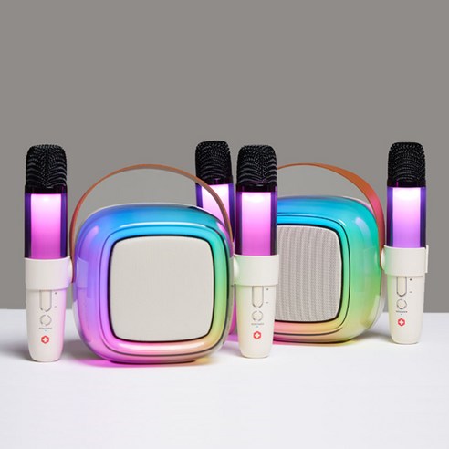 스위스콜스 블루투스 5.4 스피커 + 듀얼 무선 마이크 세트 LED 노래방, SK100MZ