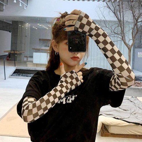 DFMEI 자외선 차단제 여성용 UV 보호 확장 여름 아이스 실크 남성용 팔 보호대 슬리브 아이스 슬리브, DFMEI 흑백 패치워크