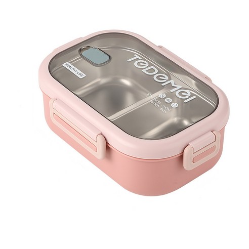 스텐 사각보온도시락 샐러드 일본도시락통 2단 3단, Pink, 1단, 1개