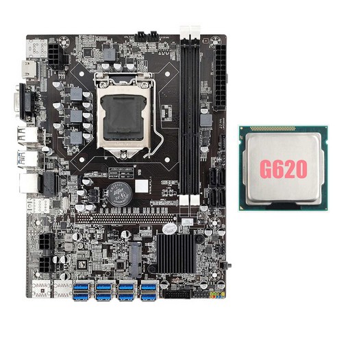 Lopbinte B75 BTC 광업 마더보드 + G620 CPU LGA1155 8XPCIE-USB3.0, 광부 마더보드