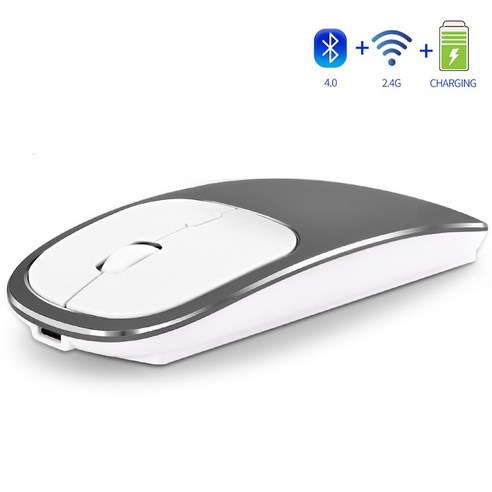 젤리 빗 충전식 블루투스 4.0 + 2.4G 무선 마우스 듀얼 모드 메탈 무소음 침묵 마우스 노트북 PC 노트북 맥북|마우스|, gray, 하나