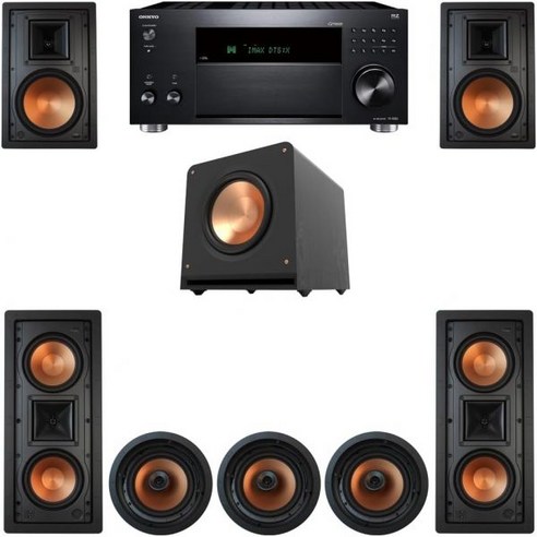 Klipsch 7.1 in-Wall System with 3 CDT-5800C II 2 R-5502W R-5800W 1 RP-1400SW ONKYO-TX-RZ50, Klipsch 7.1 in-Wall System wit