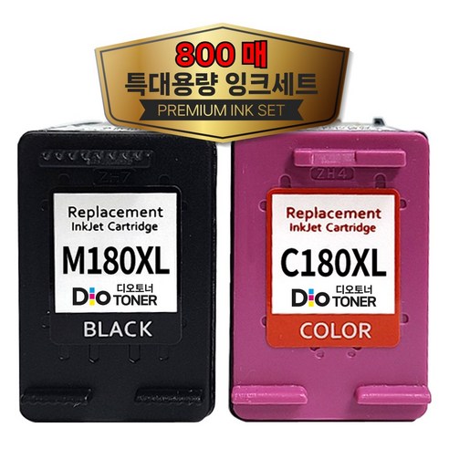 삼성 (800매 특대용량) INK-M180+C180 잉크세트 SL-J1770FW SL-J1660 SL-J1663 SL-J1665 INK-M180XL INK-C180XL 디오토너, 1세트 프린터/복합기