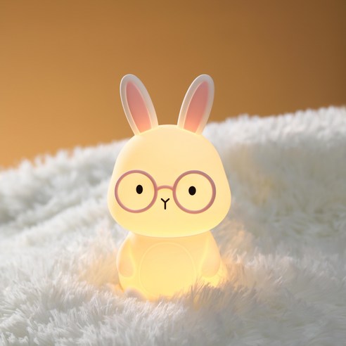토끼 무드등 실리콘 수유등 타이머 취침등 컬러 조명, 핑크안경